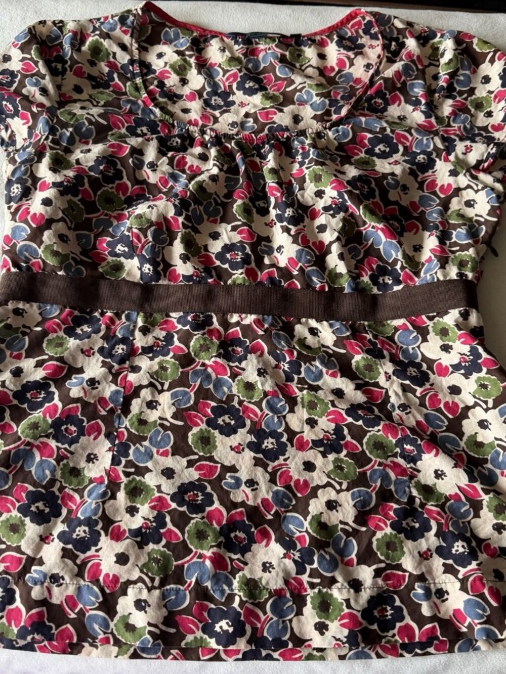 Boden Floral Cotton and Silk Ruched Short Sleeve Blouse Women's Size 14